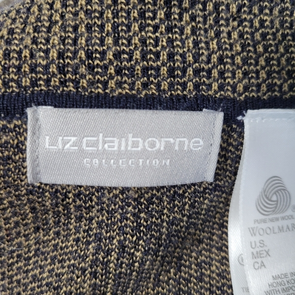 Womans Liz Claiborne Collection Pure Wool Sweater Jacket Brown/Navy Trim S L - Picture 7 of 9
